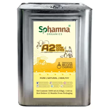 Sohamna Organics - 5Ltr Premium A2 Gir Cow Cultured Desi Ghee | Natural & Pure Ghee